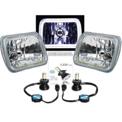 7X6" White COB LED Halo Headlight Light Headlamp Pair Fits Jeep Wrangler