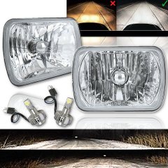 7x6 6k LED Crystal Glass Headlight H4 Light Headlamp PR For Jeep Wrangler YJ XJ