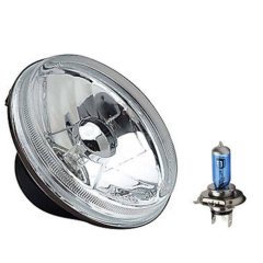 5-3/4" Motorcycle Crystal Clear Halogen Headlight Metal Headlamp H4 Light Bulb
