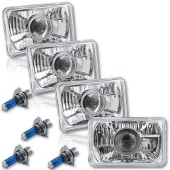 4X6" Halogen Crystal Clear Glass Projector Headlight H4 Light Bulb Headlamp Set