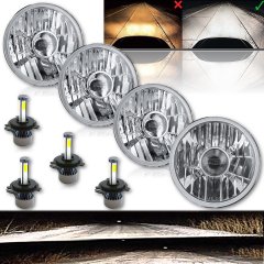 5-3/4" Projector Crystal Clear Headlight LED 4000Lm H4 Light Bulb Headlamp Set