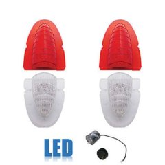 54 1954 Chevy Car Rear Clear Red LED Tail & Back Up Light Lenses w/ Flasher Set