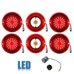 63 Chevy Impala LED Rear Red Tail & White Back Up Light Lens w/ Flasher Set of 6