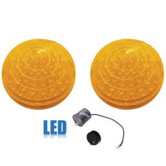 65 66 Ford Mustang Front Amber LED Park Turn Signal Light Lenses Pair w/ Flasher