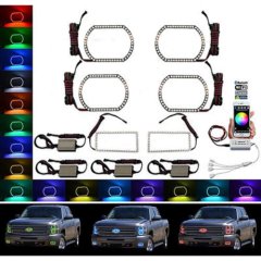 07-14 Chevy Silverado Multi-Color Changing LED Headlight Fog Light Halo Ring Set