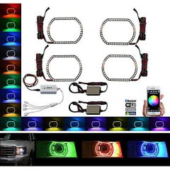 09-13 GMC Sierra Multi-Color Changing LED RGB Headlight Halo Rings BLUETOOTH Set