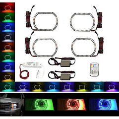 2009-2013 GMC Sierra Truck Multi-Color Changing LED RGB Headlight Halo Ring Set