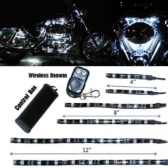 6Pc White LED Motorcycle Chopper Frame Glow Lights Flexible Neon Strips 12V Kit