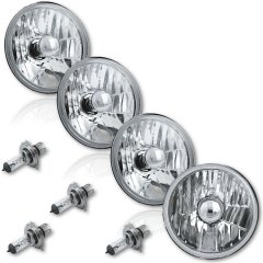 5-3/4" Crystal Clear Halogen Headlight Metal Headlamp H4 55/60W Light Bulbs Set