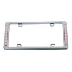 Chrome Plastic License Plate Frame Red LED Brake Light Car Truck Ford Chevy