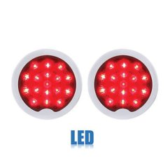 3" 17 Red LED Round Tail Brake Light Lamp Lens & Chrome Bezel Flush Mount PAIR