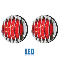 3-3/4" 17 LED Tail Light Lens w/ Chrome Grill Bezel Flush Mount Assembly Pair