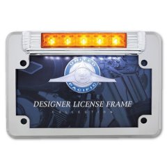 Chrome Motorcycle Chopper Bike Amber LED Brake License Plate Light Lamp Frame