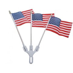 Stainless Rear License Plate Frame 3-Post Holder Parade Topper American Flags