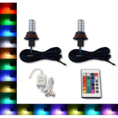 9007 HB5 27 SMD RGB Multi-Color Changing Shift Led Fog DRL Light Bulb IR Pair