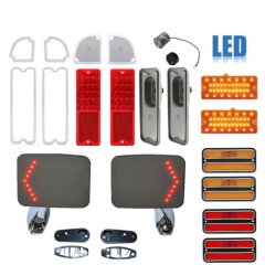 70 Chevy GMC Truck LED Red & Amber Tail Park Lamp Lenses w/ Door Mirror Set