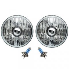 5-3/4" Crystal Clear Halogen Headlight Metal Headlamp SW 90/100W Light Bulb Pair