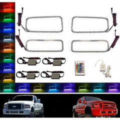 05-07 Ford F-250 Multi-Color Changing Shift LED RGB Halo Headlight Rings Set IR