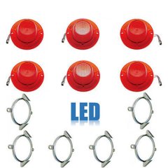 62 Chevy Impala LED Tail & Back Up Light  Lenses w/ Chrome Trim Rings Set of 6