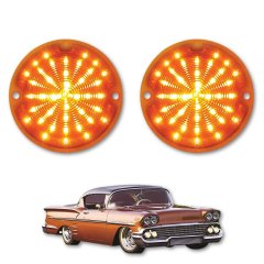 58 1958 Chevy Impala Bel Air Biscayne LED Front Amber Park Light Lamp Lens Pair