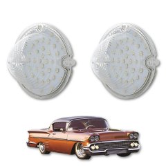 58 1958 Chevy Impala Bel Air Biscayne LED Front Clear Park Light Lamp Lens Pair