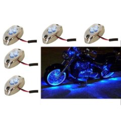 5Pc Blue LED Chrome Modules Motorcycle Chopper Frame Neon Glow Lights Pods Kit