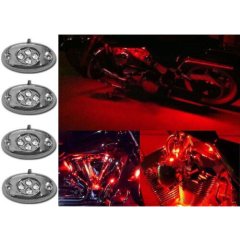 4Pc Red LED Chrome Modules Motorcycle Chopper Frame Neon Glow Lights Pods Kit