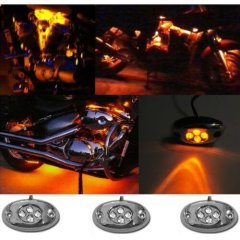 3 Orange Amber LED Chrome Modules Motorcycle Chopper Frame Neon Glow Lights Pods