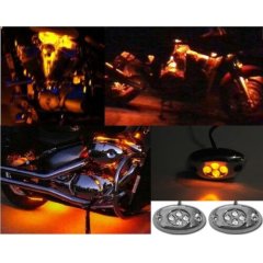 2 Orange Amber LED Chrome Modules Motorcycle Chopper Frame Neon Glow Lights Pods