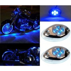 2Pc Blue LED Chrome Modules Motorcycle Chopper Frame Neon Glow Lights Pods Kit