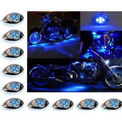 10Pc Blue LED Chrome Modules Motorcycle Chopper Frame Neon Glow Lights Pod Kit