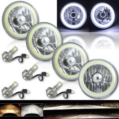 5-3/4" White COB LED Halo Angel Eye Crystal Clear Headlamp 6k LED Bulb Set of 4