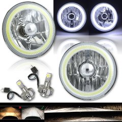 5-3/4 White COB LED Halo Angel Eye Crystal Clear Headlamp 6k LED Light Bulb Pair