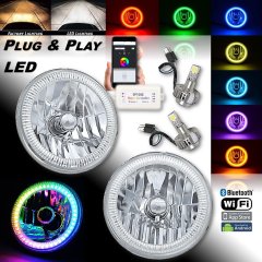 7" Bluetooth RGB SMD Color Chasing H4 Halo Headlight 360° 6k LED Lamp Bulb Pair