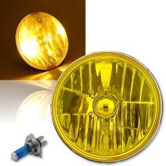 H6024/6014 7" Yellow Amber Crystal Glass Headlight H4 Halogen Fog Light Single