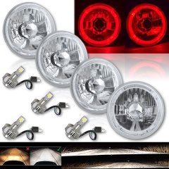 5-3/4" Red LED Halo Angel Eye Crystal Clear Headlight w/ 6k LED Bulb Set of 4