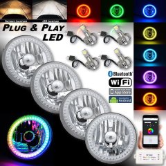 5-3/4" RGB SMD Color-Chasing Angel Eye Halo Headlight 18/24W LED Lamp Bulb Set