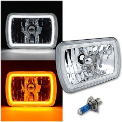 (1) 7x6 Switchback White LED Halo Amber Blinker Headlamp For Jeep Wrangler YJ XJ