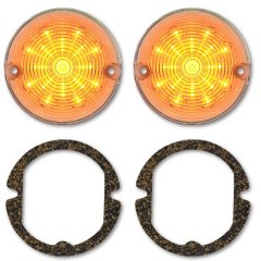 57 1957 Chevy Car Clear LED Park Turn Signal Light Amber Bulb Lens & Gasket Pair