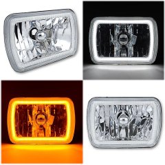 7x6" Switchback White LED Halo DRL Amber Turn Signal Angel Eye H4 Headlight Pair