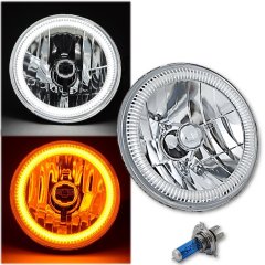 7" Switchback White LED DRL / Amber Turn Signal Angel Eye Halo H4 60w Headlight