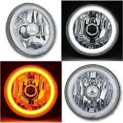 5-3/4" Switchback White Amber LED Halo DRL Turn Signal Angel Eye Headlight Pair