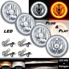 5-3/4" Switchback White DRL Angel Eye Halo / Amber Turn Signal LED Headlight Set