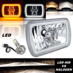 7x6" Switchback White Halo DRL Amber Turn Signal Angel Eye H4 LED Headlight Each