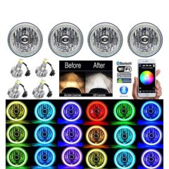 5-3/4 Bluetooth Cell Phone SMD Color Change Halo Angel Eye LED 6k Headlights Set