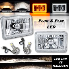 4x6" Switchback White Halo DRL / Amber Turn Signal LED Headlight Lamp Bulb Pair