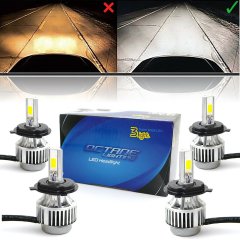 6K 6500K H4 SMD COB 360° LED White Headlight HID Hi/Low Light Bulb Kit Set of 4