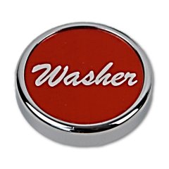 Chrome Red Washer Decal Script Dash Knob Car Truck Hot Street Rat Rod Hex Mount