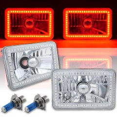 4X6 Red SMD LED Halo Angel Eye Headlight Headlamp 60W Halogen Light Bulbs Pair