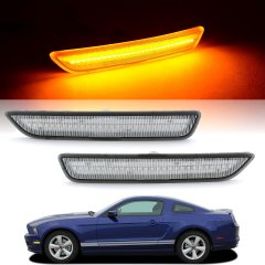 Clear Front Side White LED Marker Light Lens Pair For 2010 - 2014 Ford Mustang